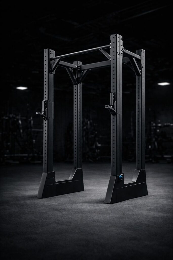OEM steel rack system manufactured in-house, engineered for commercial gym use, structural precision and repeatable production.